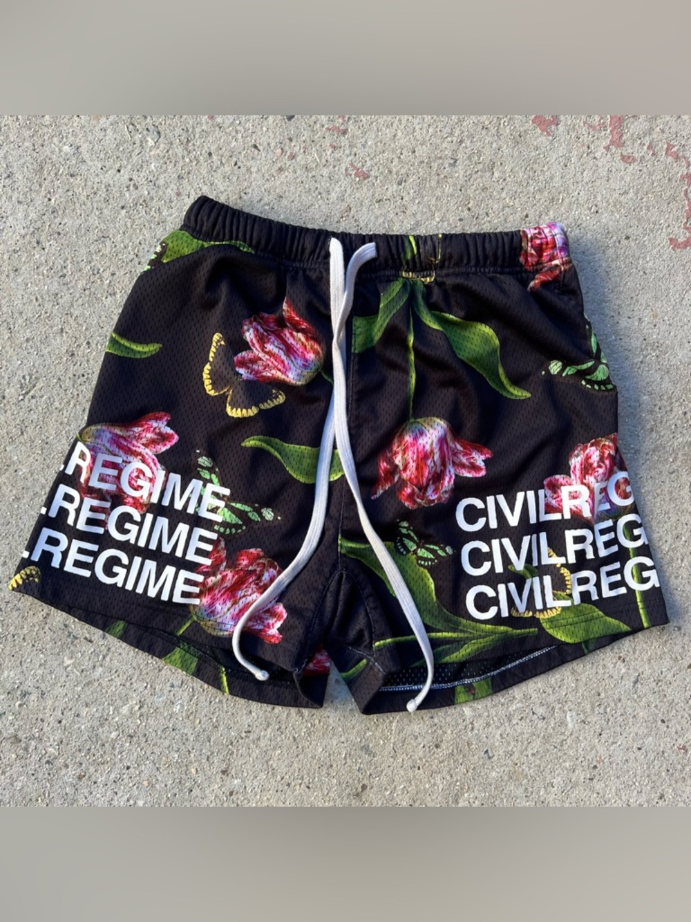 Civil Regime True Bloom Mesh Elastic Shorts Floral Sz M Streetwear Lounge